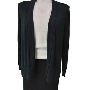 Foxcroft Black Open Front Cardigan LARGE No Fading Cotton/Modal Sweater